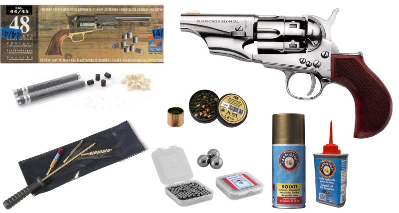 Kit Revolver à Poudre Noire Pietta 1862 Pocket Police Acier Old Silver "CPPSNBOS44MTLC" cal.44