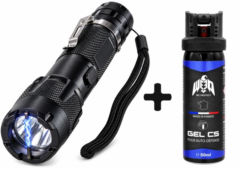 "Pack Anti-agression" Lampe Shocker II UX 3 000 000 Volts - bombe lacrymogène WE PROTECT Gel
