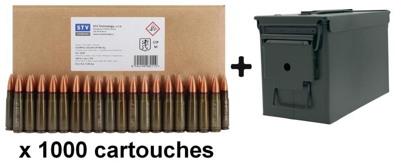 Munitions de surplus STV FMJ "douilles acier" cal.7,62x39 - Caisse militaire /1000