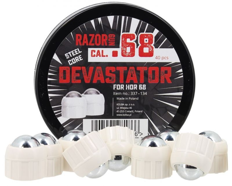 Boite de 40 Billes acier DEVASTATOR Blanche cal.68