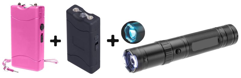 Taser de poche UX Mini 5 000 000 V - Taser de poche UX Rose 5 000 000 V - Lampe UX X6 10 000 000 V "Pack Famille"