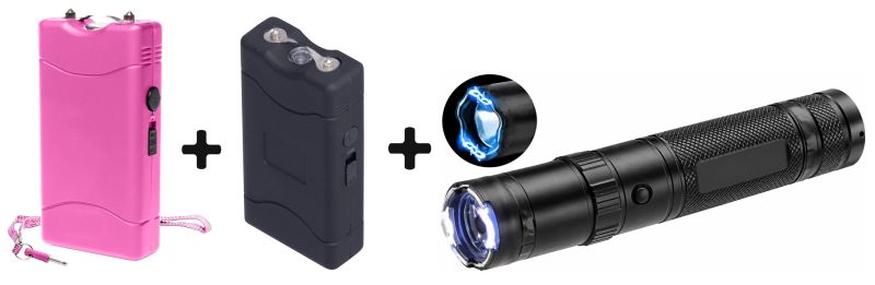 Taser de poche UX Mini 5 000 000 V - Taser de poche UX Rose 5 000 000 V - Lampe UX X6 10 000 000 V "Pack Famille"