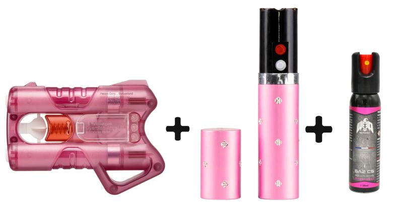 Pistolet Guardian Angel III - Taser Lipstick 2 000 000 Volts  - Bombe gaz CS We Protect "Pack FEMME"