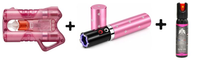 Pistolet Guardian Angel III - Taser Lipstick 2 000 000 Volts  - Bombe gaz CS We Protect "Pack FEMME"