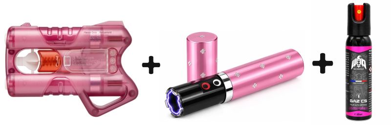 Pistolet Guardian Angel III - Taser Lipstick 2 000 000 Volts  - Bombe gaz CS We Protect "Pack FEMME"