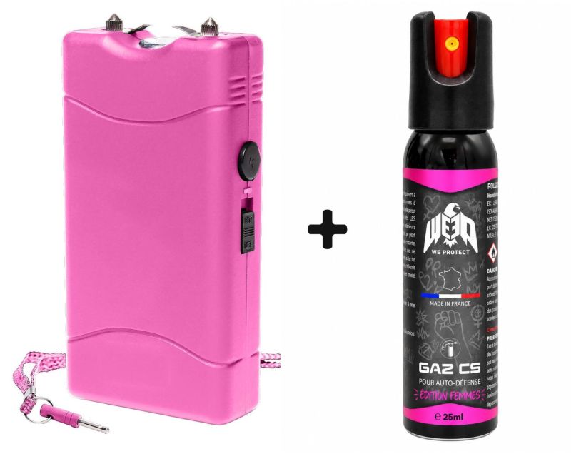 "Pack Lady" Taser de poche Rose 5 000 000 Volts avec Led - bombe lacrymogène WE PROTECT Gaz CS