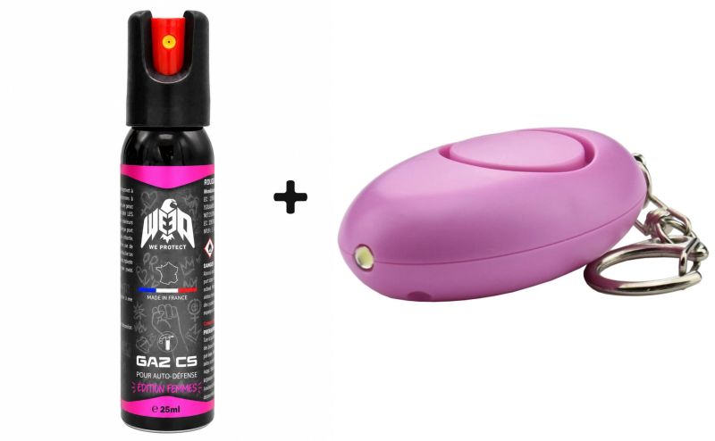 Alarme porte clé Rose "120 décibels" PIRANHA avec LED - Bombe lacrymogène de poche Gaz CS