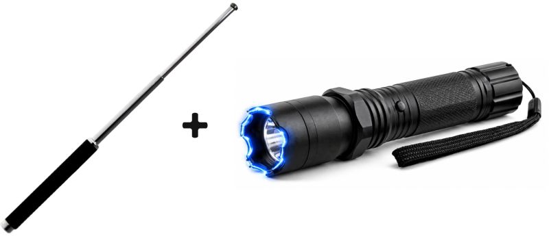 Taser lampe torche PRAGA BETA / 2 400 000 Volts - Matraque télescopique de poche ''Protection Baton'' Acier (50 cm)