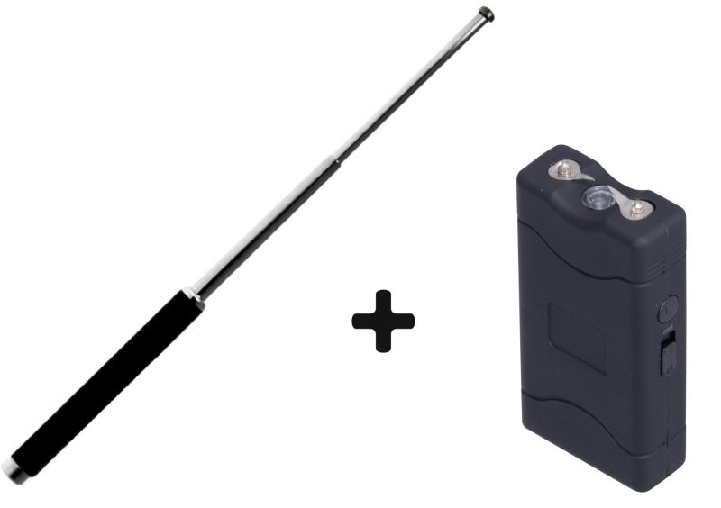 Taser de poche UX Mini 5 000 000 Volts RECHARGEABLE avec Led - Matraque télescopique de poche ''Protection Baton'' Acier (50 cm)