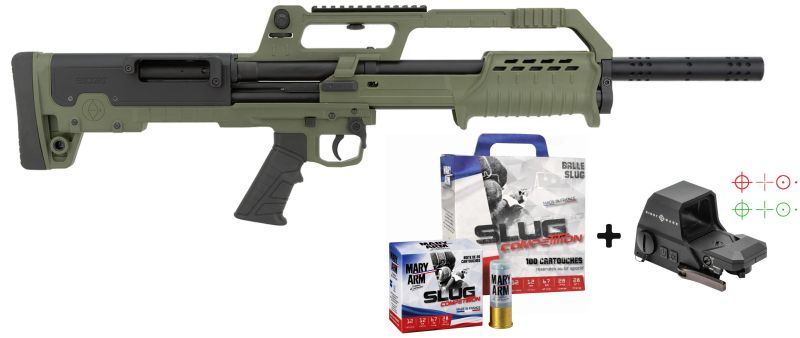 Fusil à pompe HATSAN BULL TAC OD-GREEN  "Pack SIGHTMARK Slug Compétition" cal.12/76