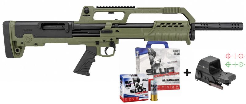 Fusil à pompe HATSAN BULL TAC OD-GREEN  "Pack SIGHTMARK Slug Compétition" cal.12/76