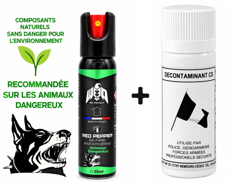"Pack sortie" Bombe poivre We Protect 25ml + Décontaminant