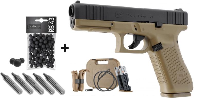 Pistolet T4E GLOCK 17 Gen5 Coyote "Armée Française" cal.43 "Pack prêt à tirer"