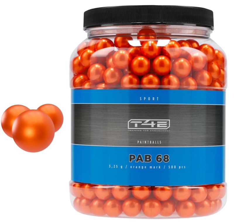 Boite de 500 Billes Paintball Bio Orange T4E Sport PAB cal.68