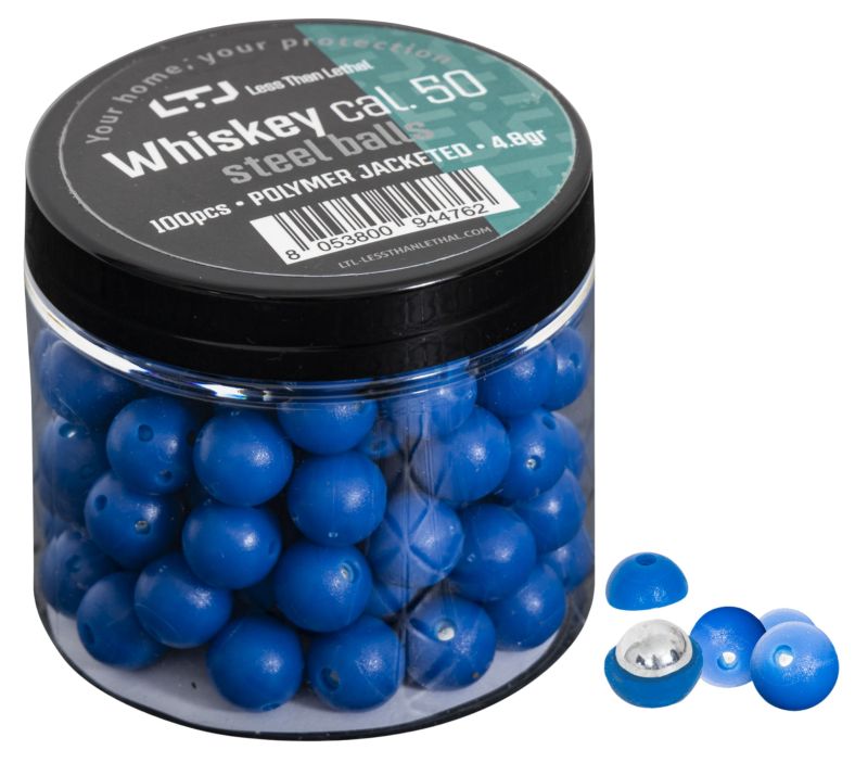 Boite de 100 Billes caoutchouc Noyau acier Whiskey LTL cal.50 (12.7mm) 4.8g