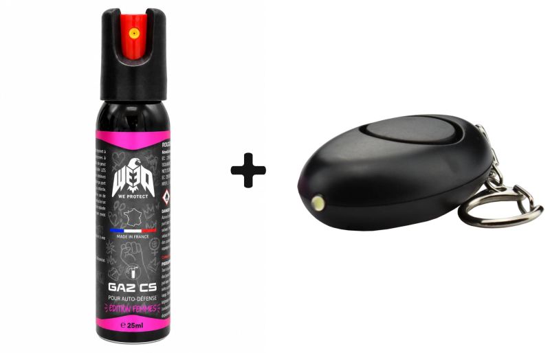 Alarme porte clé Noir "120 décibels" PIRANHA avec LED - Bombe lacrymogène de poche Gaz CS
