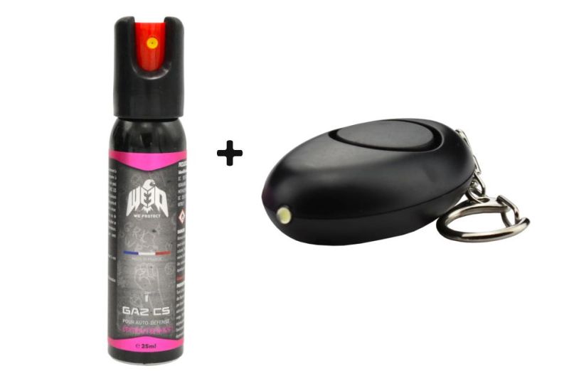 Alarme porte clé Noir "120 décibels" PIRANHA avec LED - Bombe lacrymogène de poche Gaz CS
