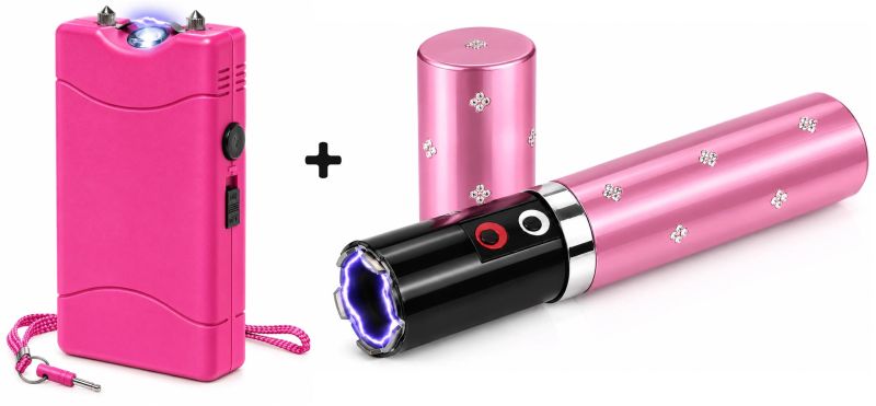 "Pack Lady" Taser de poche Rose 3 800 000 Volts RECHARGEABLE avec Led  - Taser LIPSTICK Rose 2 000 000 Volts avec lampe