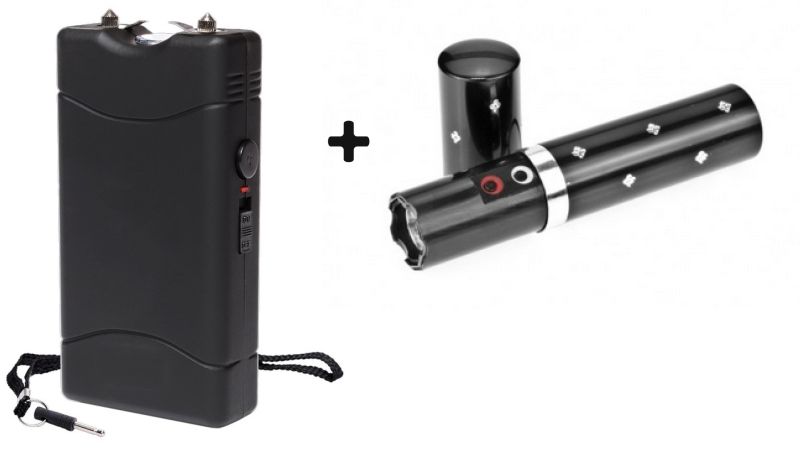"Pack Défense" Taser de poche Noir 3 800 000 Volts RECHARGEABLE avec Led - Taser LIPSTICK Noir 2 000 000 Volts avec lampe