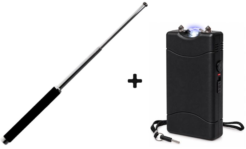 Taser de poche Noir 3 800 000 Volts RECHARGEABLE avec Led - Matraque télescopique de poche ''Protection Baton'' Acier (50 cm)