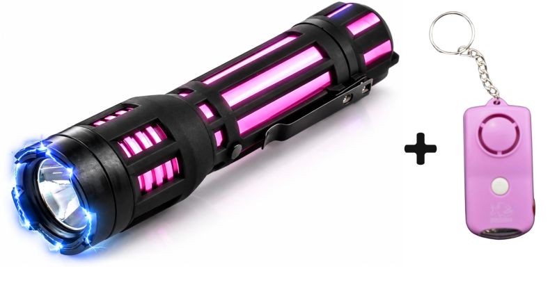 Taser lampe torche PIRANHA Rose 130 Lumens / 3 800 000 Volts - Alarme porte clé Rose "120 décibels" PANIC PIRANHA