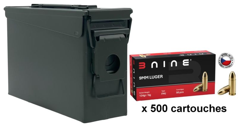 B NINE cal.9mm PARA FMJ /Caisse OLIVE 500 cartouches