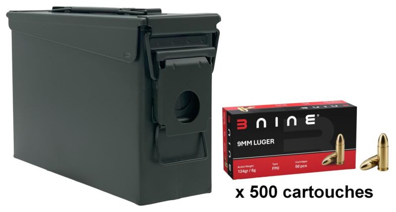 B NINE cal.9mm PARA FMJ /Caisse OLIVE 500 cartouches