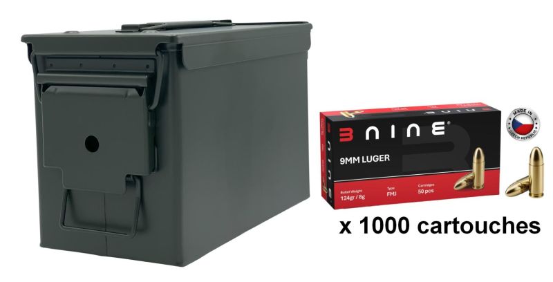 B NINE cal.9mm PARA FMJ /Caisse OLIVE 1000 cartouches