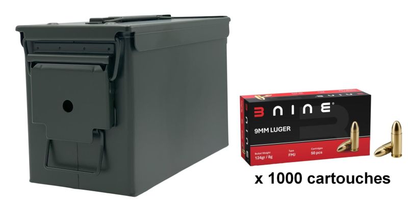 B NINE cal.9mm PARA FMJ /Caisse OLIVE 1000 cartouches