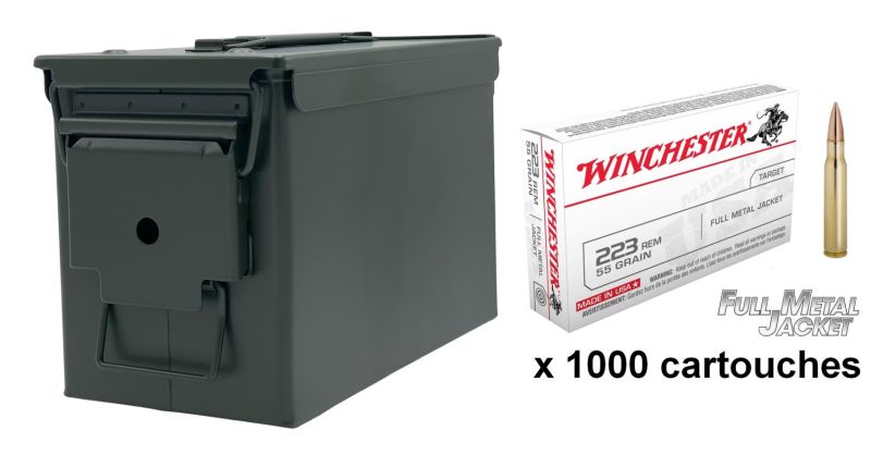 WINCHESTER cal.223 Rem FMJ 55 gr /Caisse Olive 1000 cartouches