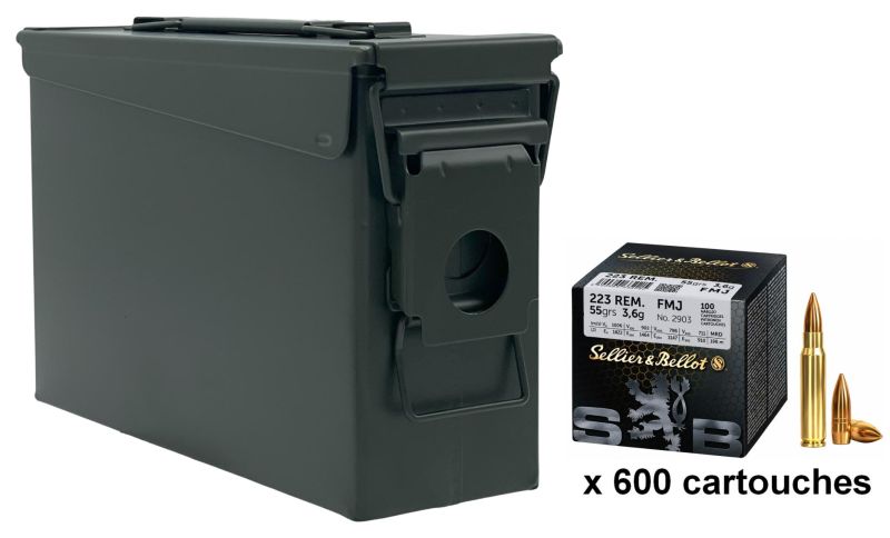 SELLIER & BELLOT cal.223 Rem FMJ 55gr /Caisse Olive 600 cartouches