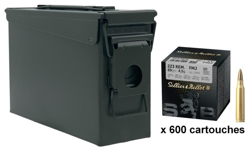 SELLIER & BELLOT cal.223 Rem FMJ 69gr /Caisse Olive 600 cartouches