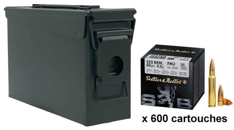 SELLIER & BELLOT cal.223 Rem FMJ 69gr /Caisse Olive 600 cartouches
