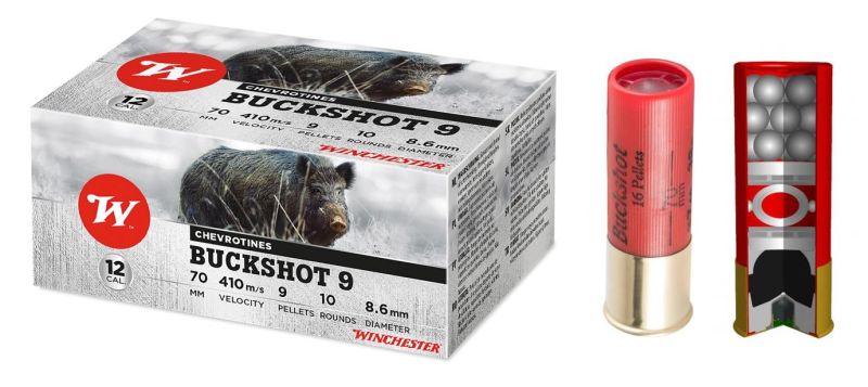 Chevrotines 9 grains WINCHESTER BuckShot cal.12/70 (boite de 10)
