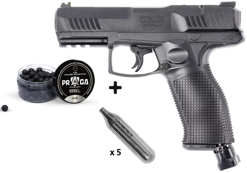 Pistolet 8 coups T4E TPX50 Gen.2 cal.50 (19,9 joules) "Pack défense"