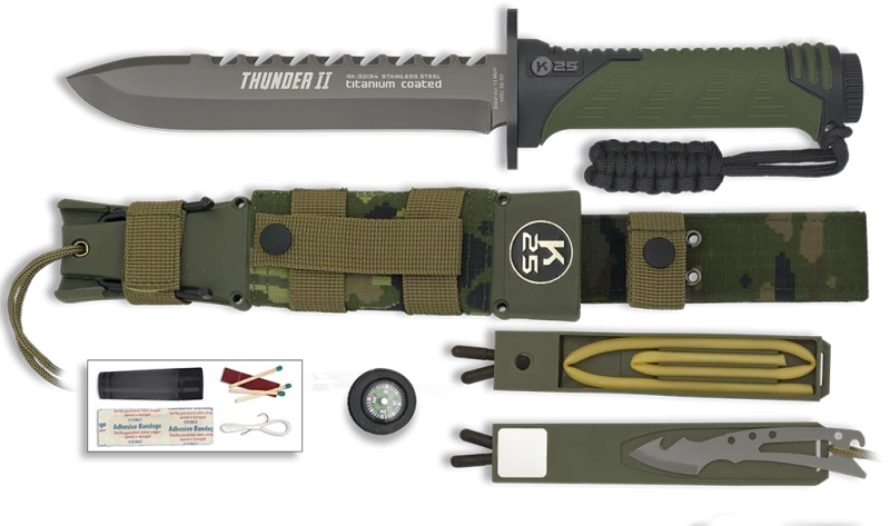 Poignard K25 Tactical Knife Thunder II Camo Vert Lame 17cm