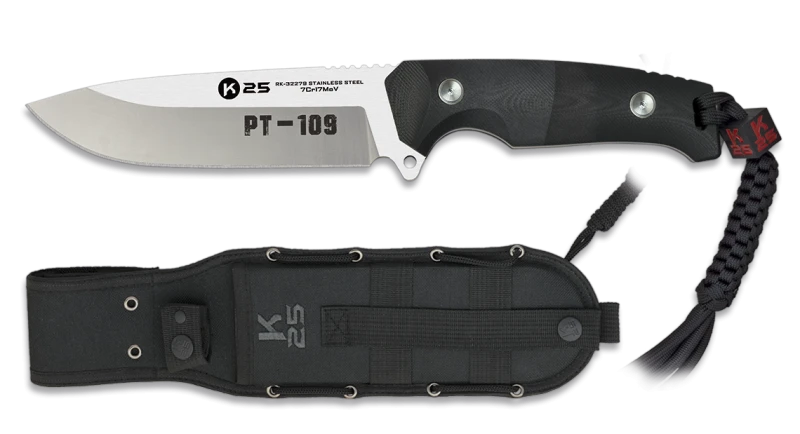 Couteau K25 Tactical Knife PT-109 Noir Lame 14cm