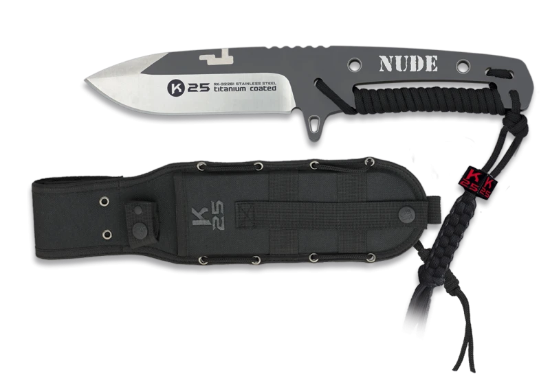 Couteau encordé K25 Tactical Knife NUDE Noir Lame 10,8cm