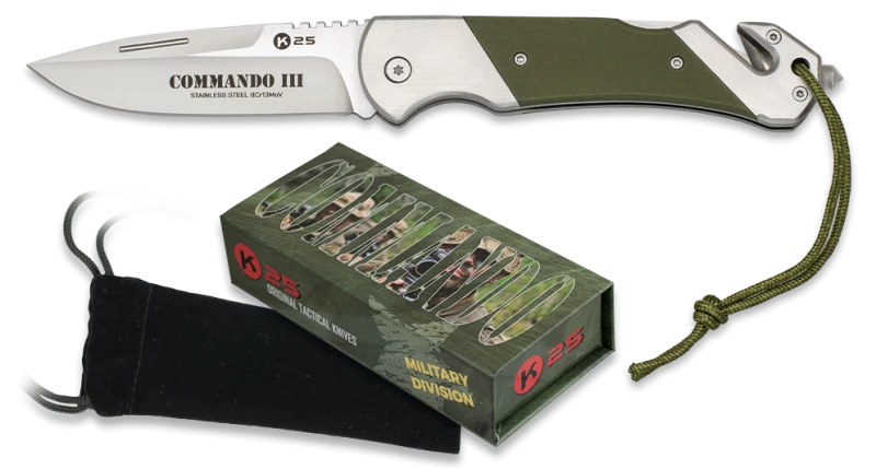 Couteau pliant K25 Tactical Knife COMMANDO III Vert Lame 9cm
