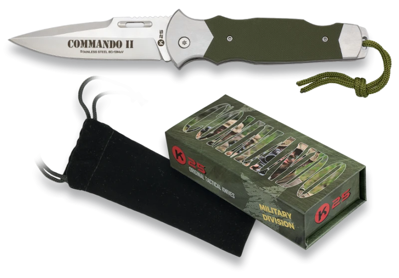 Couteau pliant K25 Tactical Knife COMMANDO III Vert Lame 9,5cm