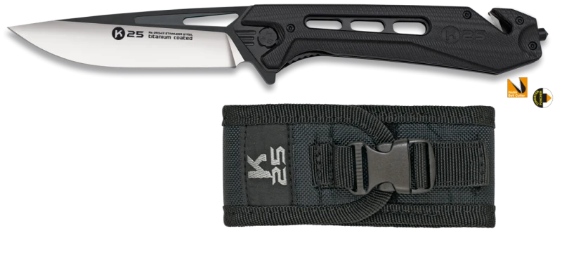 Couteau pliant K25 Tactical Knife G10 Noir Lame 10.5cm