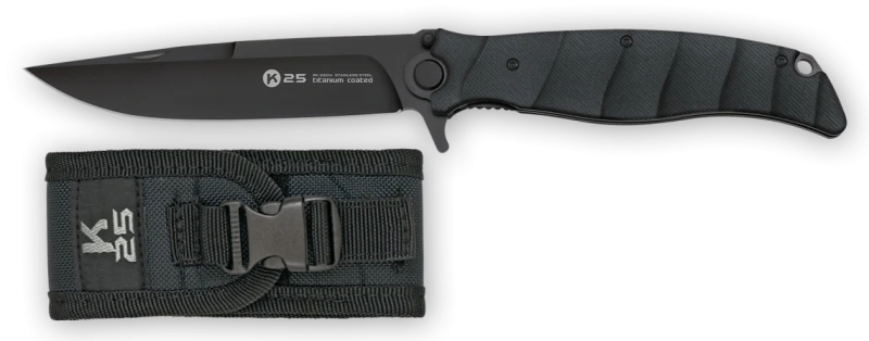 Couteau pliant K25 Tactical Knife G10 Noir Lame 13cm