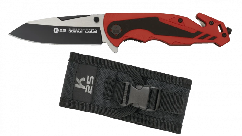Couteau pliant K25 Tactical Knife G10 Rouge/Noir Lame 8,8cm