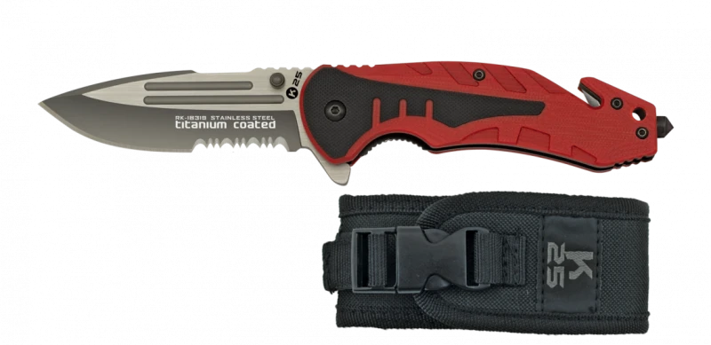 Couteau pliant K25 Tactical Knife G10 Rouge/Noir Lame 8,7cm