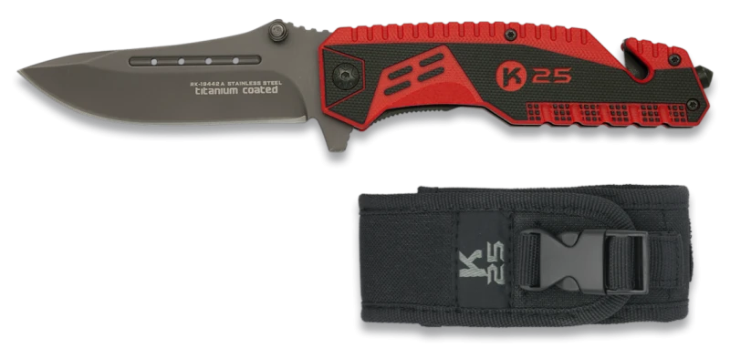 Couteau pliant K25 Tactical Knife G10 Attraction II Rouge/Noir Lame 8,9cm