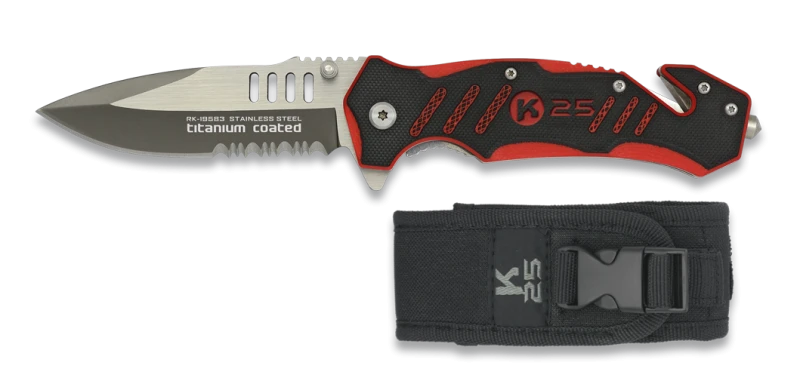 Couteau pliant K25 Tactical Knife G10 Noir/Rouge Lame 8,8cm