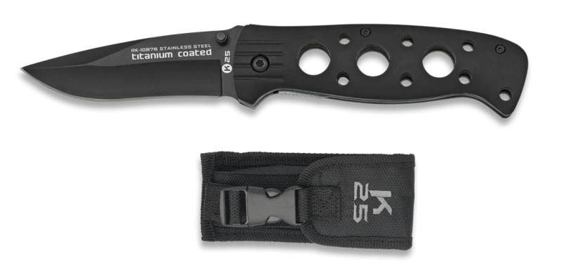 Couteau pliant K25 Tactical Knife Alunimium Titanium Noir Lame 8.5cm