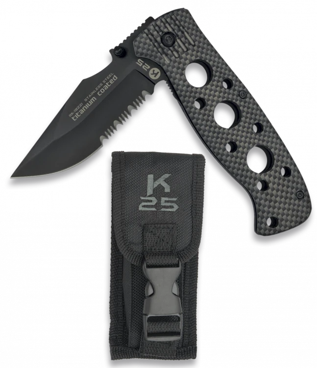 Couteau pliant K25 Tactical Knife Alunimium Titanium Noir Lame 8cm