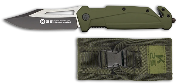 Couteau pliant K25 Tactical Knife Rescue Emmergency Titanium OD Green Lame 9cm