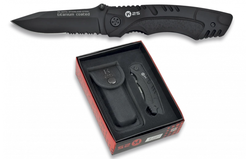 Couteau pliant K25 Tactical Knife Titanium Noir Lame 8cm